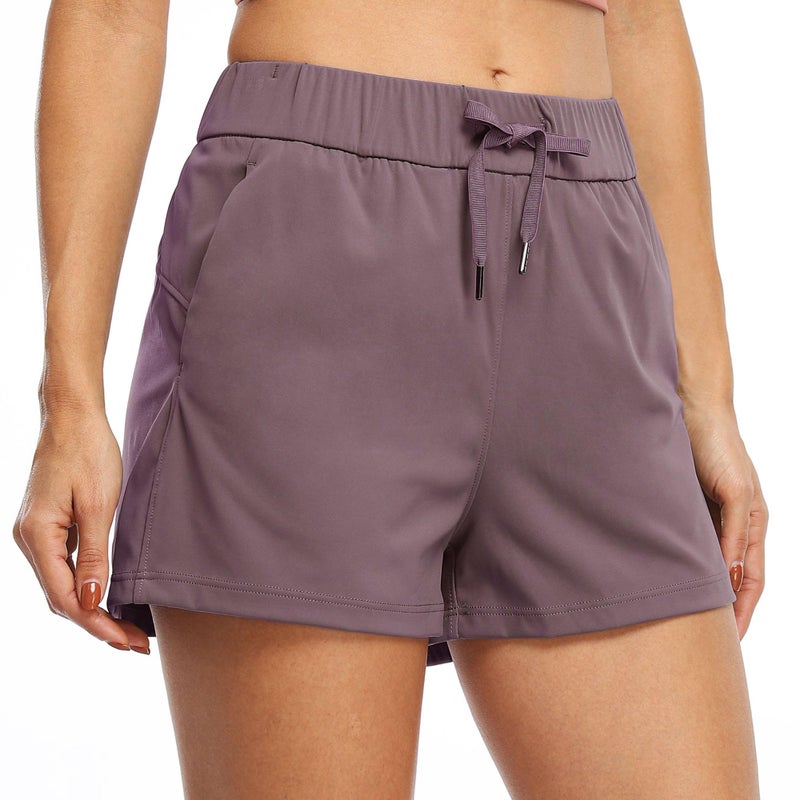 Willit Womens Athletic Hiking Running Shorts for Women Yoga Workout Gym Quick Dry Shorts with Pockets Brown XS - Image 2